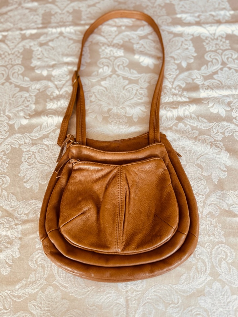 Boho Caramel colored leather shoulder bag
